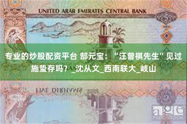 专业的炒股配资平台 郜元宝：“汪曾祺先生”见过施蛰存吗？_沈
